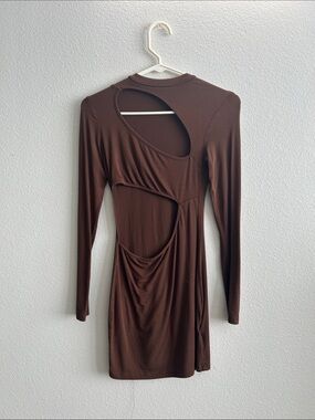 SHEIN Brown Long Sleeve Cutout Mini Dress
